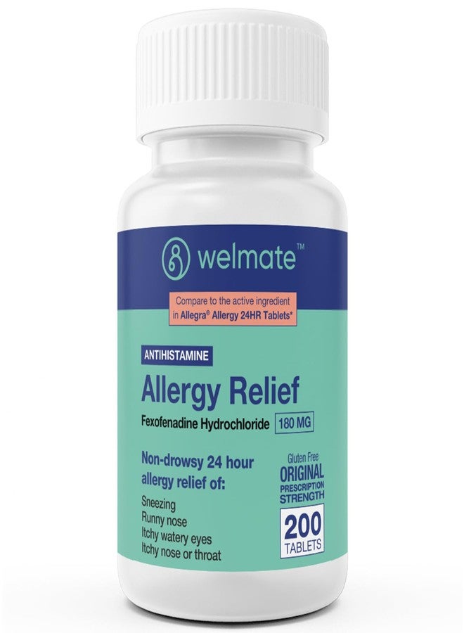 WELMATE | Allergy Relief | Fexofenadine HCl 180 mg | 24 Hour Non-Drowsy Antihistamine | Sneezing | Runny Nose | Itchy Eyes, Nose & Throat | Indoor & Outdoor Allergy Relief Tablets | 200 Count - Image 1