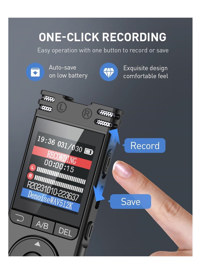 32GB Voice Activated Digital Recorder for Lectures Meetings, 1536Kbps Sound Audio Dictaphone Device with Playback Monitoring, Line-in, and Password Protection - Image 2