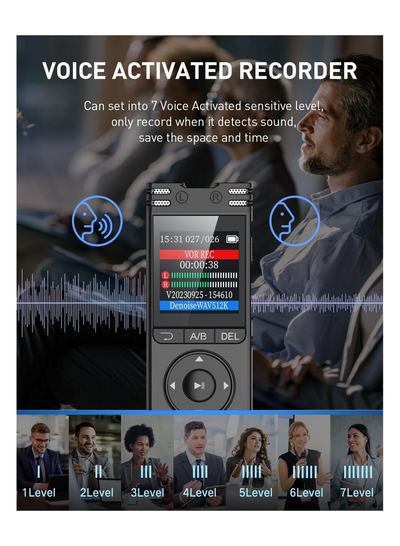 32GB Voice Activated Digital Recorder for Lectures Meetings, 1536Kbps Sound Audio Dictaphone Device with Playback Monitoring, Line-in, and Password Protection - Image 4