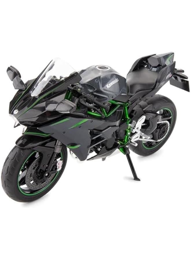 متوافق مع نموذج دراجة نارية كاواساكي نينجا H2R مصبوب بمقياس 1:12، نظام تعليق وبكرة حرة، سيارة لعبة، مجموعة دراجات نارية، هدية باللون الأسود - Image 1
