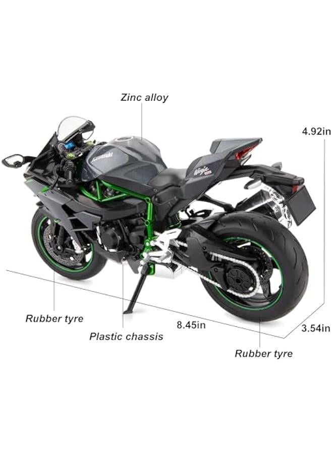 متوافق مع نموذج دراجة نارية كاواساكي نينجا H2R مصبوب بمقياس 1:12، نظام تعليق وبكرة حرة، سيارة لعبة، مجموعة دراجات نارية، هدية باللون الأسود - Image 2