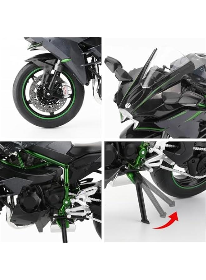 متوافق مع نموذج دراجة نارية كاواساكي نينجا H2R مصبوب بمقياس 1:12، نظام تعليق وبكرة حرة، سيارة لعبة، مجموعة دراجات نارية، هدية باللون الأسود - Image 4