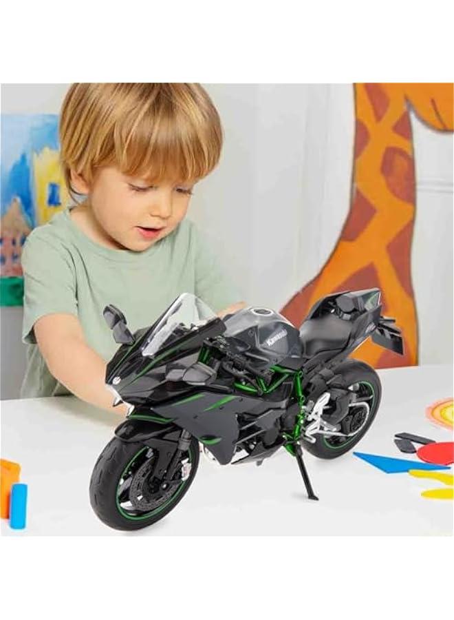 متوافق مع نموذج دراجة نارية كاواساكي نينجا H2R مصبوب بمقياس 1:12، نظام تعليق وبكرة حرة، سيارة لعبة، مجموعة دراجات نارية، هدية باللون الأسود - Image 5