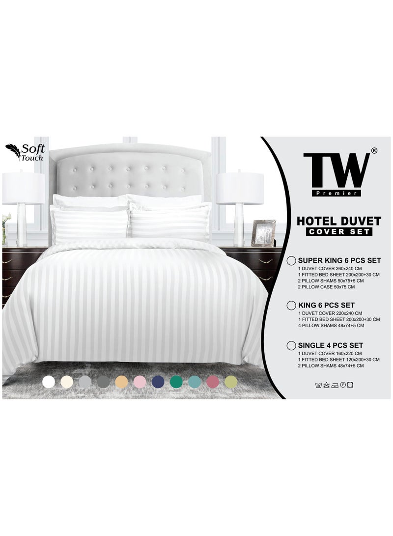 TW Premier Hotel Duvet Cover Stripe 240x260cm Super King Size 6 Pcs Set, 1 Duvet Cover 240x260cm (Without Filling), 1 Fitted Sheet 200x200+30cm, 2 Pillow Sham 75x50+5cm, 2 Pillow Cases 50x75cm - Image 5