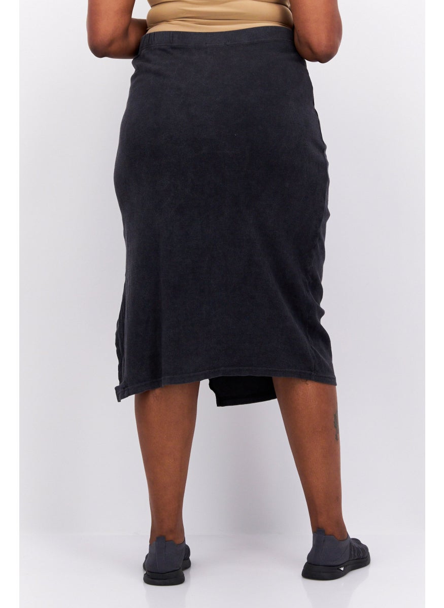 I SAW IT FIRST - Women Textured Midi Skirts, Dark Grey - Image 1