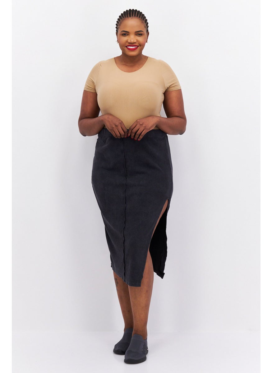 I SAW IT FIRST - Women Textured Midi Skirts, Dark Grey - Image 1
