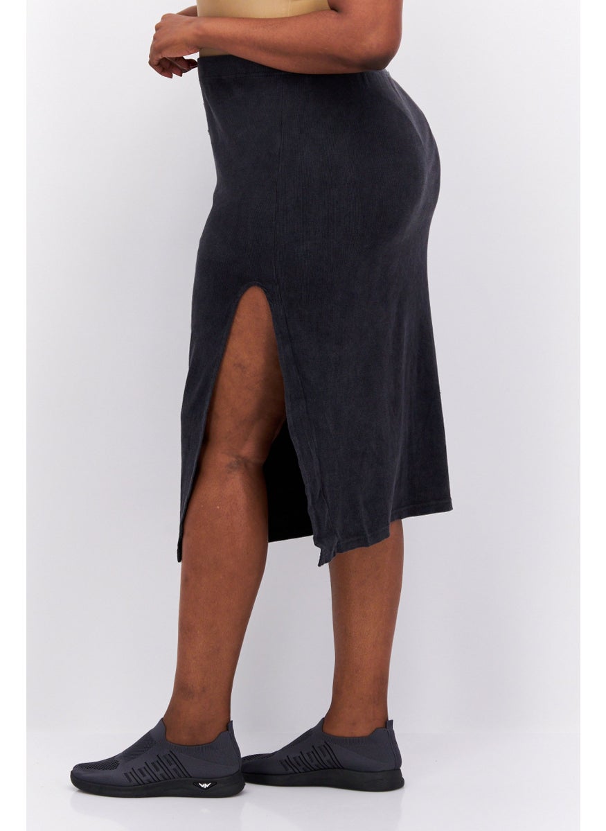 I SAW IT FIRST - Women Textured Midi Skirts, Dark Grey - Image 1