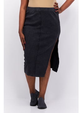 Women Textured Midi Skirts, Dark Grey