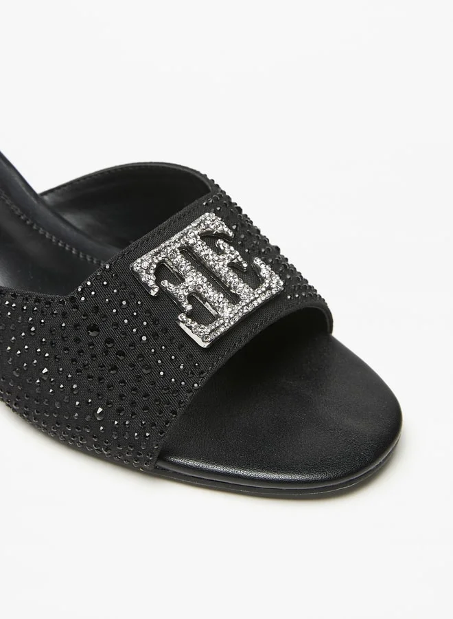 ELLE Women's Embellished Slip-On Sandals with Kitten Heels