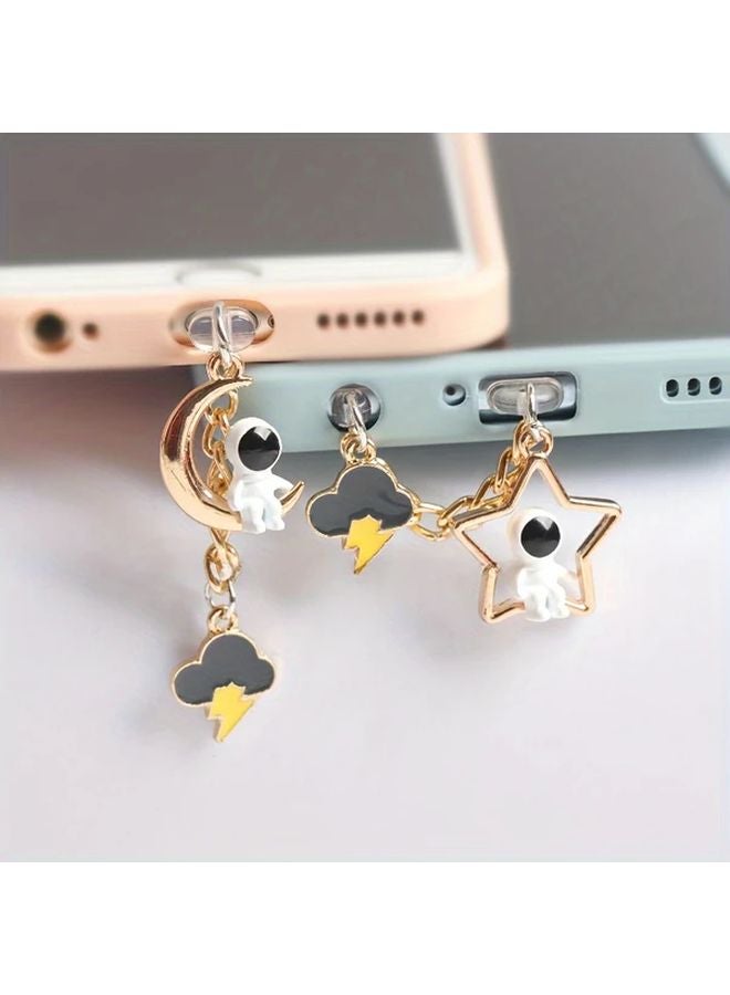 Moon Astronaut Phone Dust Plug DIY Creative Anti Lost Rope For Iphone - Image 2