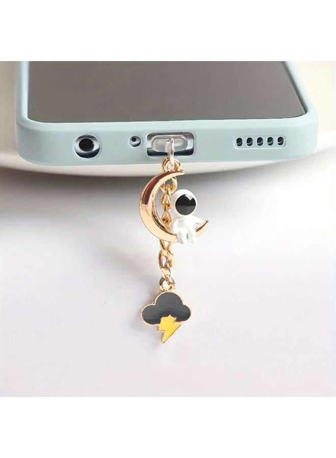 Moon Astronaut Phone Dust Plug DIY Creative Anti Lost Rope For Iphone - Image 1