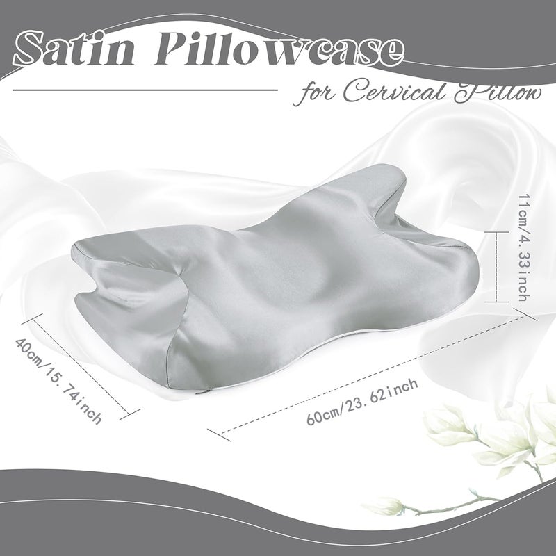 P Pothuiny 2 Pcs Satin Pillowcase for Cervical Pillow, Smooth Neck Pillow Case Cover Silky Soft Contour Cervical Pillow Cover with Zipper (Light Grey) - Image 4