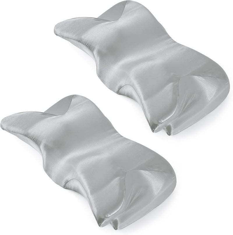 P Pothuiny 2 Pcs Satin Pillowcase for Cervical Pillow, Smooth Neck Pillow Case Cover Silky Soft Contour Cervical Pillow Cover with Zipper (Light Grey) - Image 1