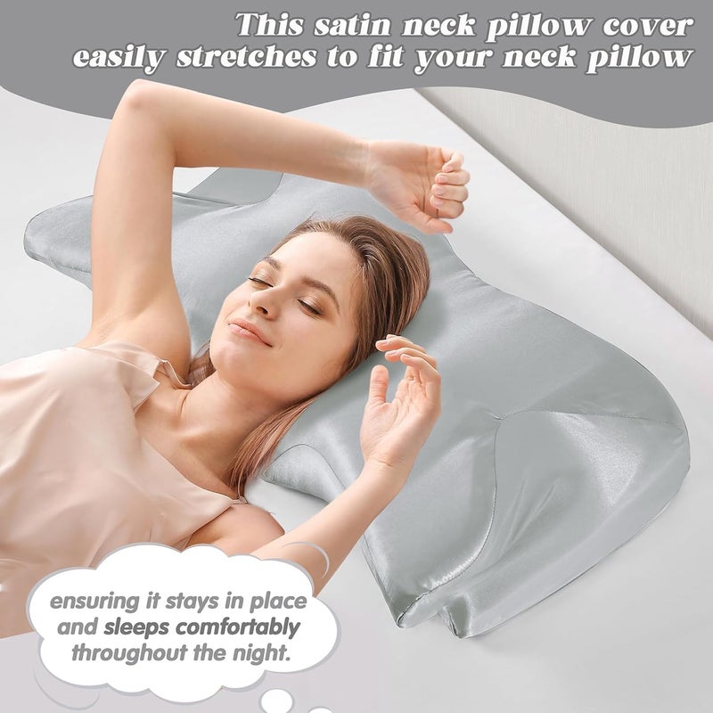 P Pothuiny 2 Pcs Satin Pillowcase for Cervical Pillow, Smooth Neck Pillow Case Cover Silky Soft Contour Cervical Pillow Cover with Zipper (Light Grey) - Image 5