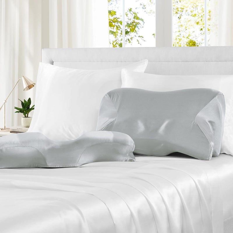 P Pothuiny 2 Pcs Satin Pillowcase for Cervical Pillow, Smooth Neck Pillow Case Cover Silky Soft Contour Cervical Pillow Cover with Zipper (Light Grey) - Image 2