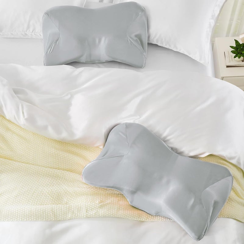 P Pothuiny 2 Pcs Satin Pillowcase for Cervical Pillow, Smooth Neck Pillow Case Cover Silky Soft Contour Cervical Pillow Cover with Zipper (Light Grey) - Image 3