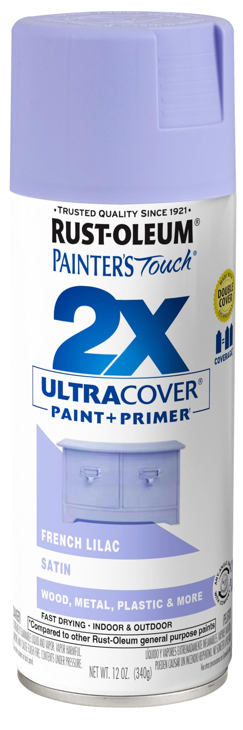 Rust-Oleum 334068 Painter's Touch 2X Ultra Cover Spray Paint, 12 oz, Satin French Lilac - Image 1