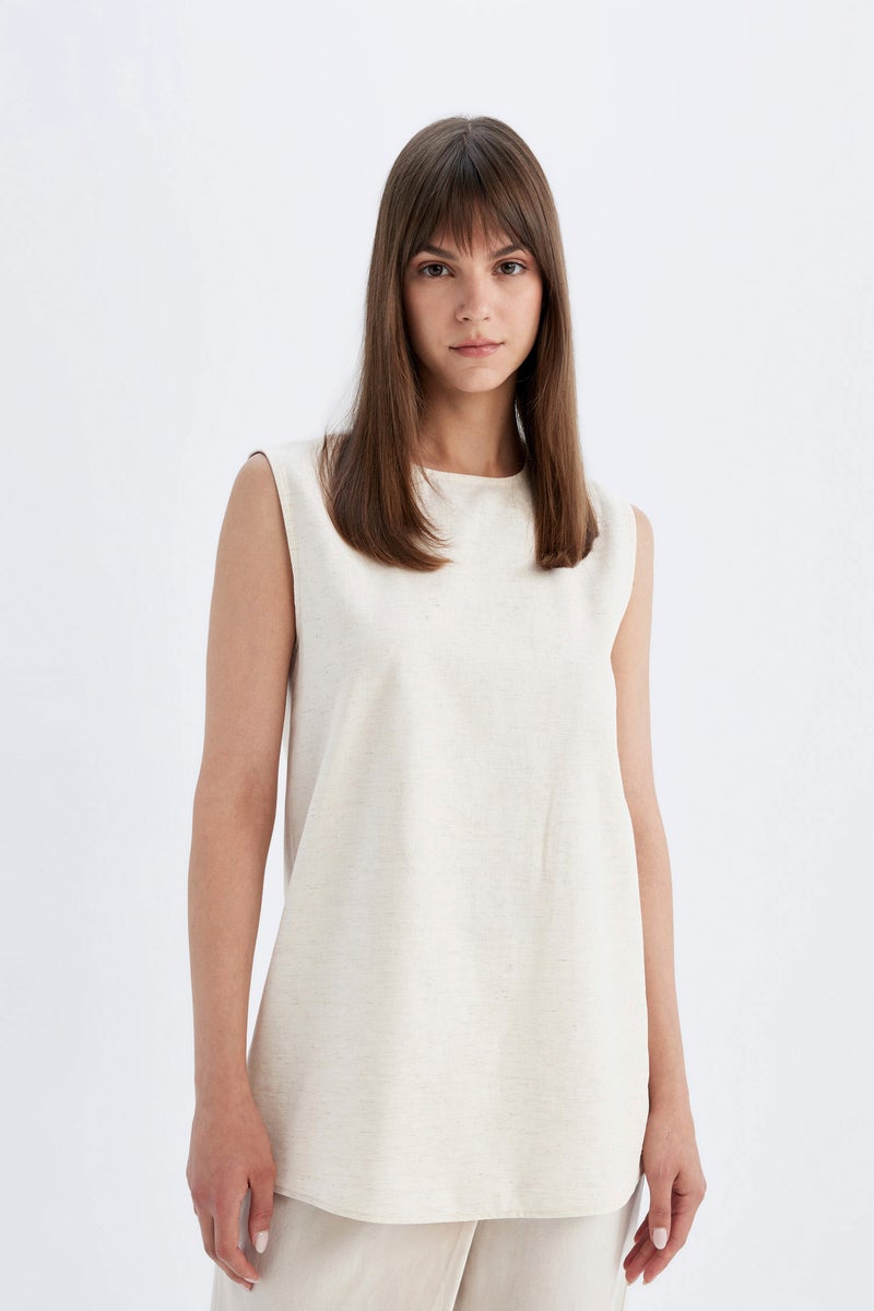 DeFacto Woman Regular Fit Cotton Crew Neck Short Sleeve Woven Tunic - Image 3