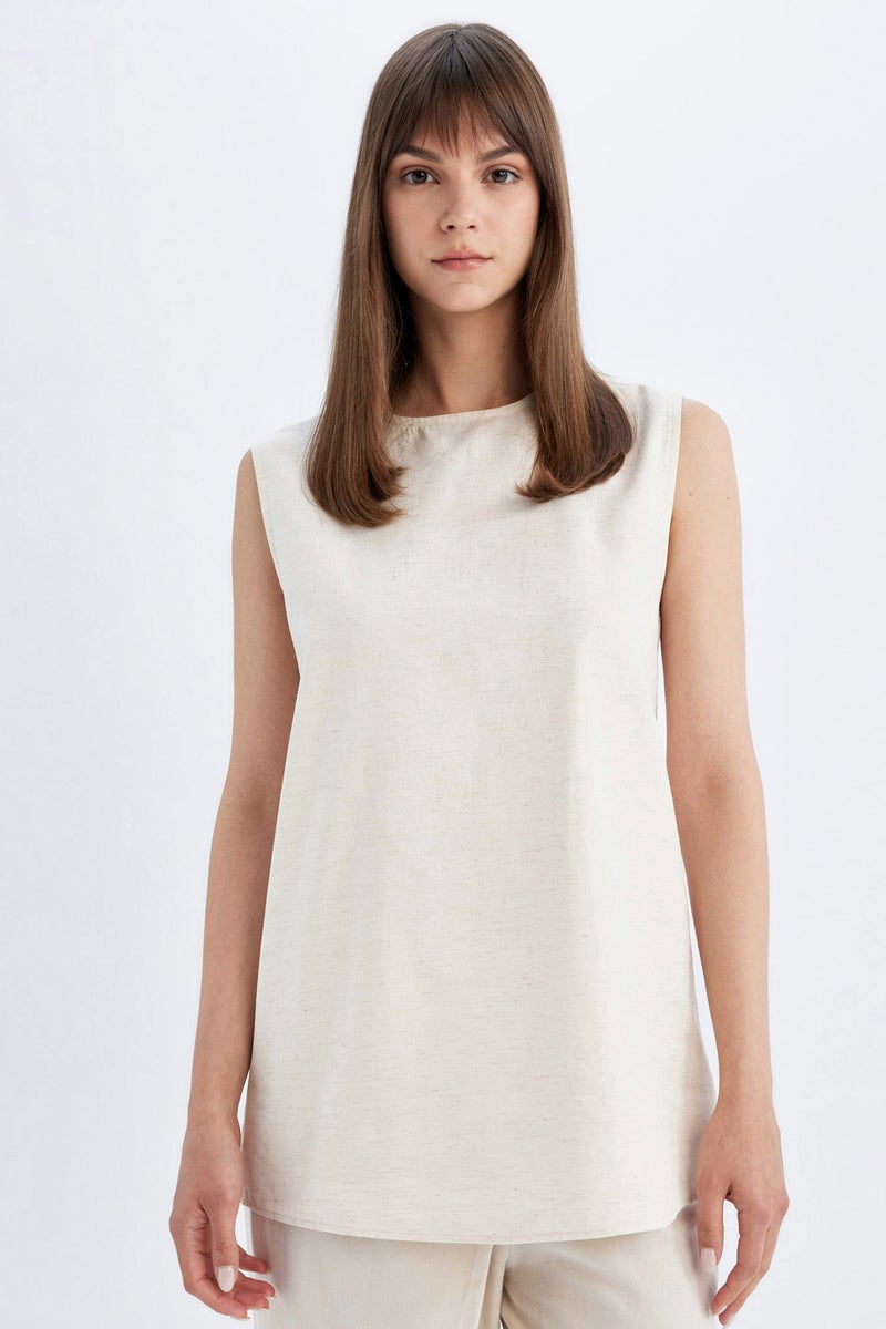 DeFacto Woman Regular Fit Cotton Crew Neck Short Sleeve Woven Tunic - Image 1