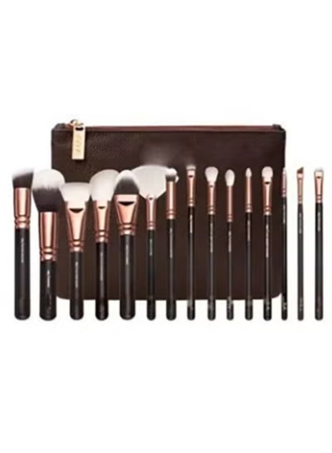 Bukela 15-Piece Vol. 1 Face And Eye Makeup Brush Set Brown/Rose Gold/Black - Image 5