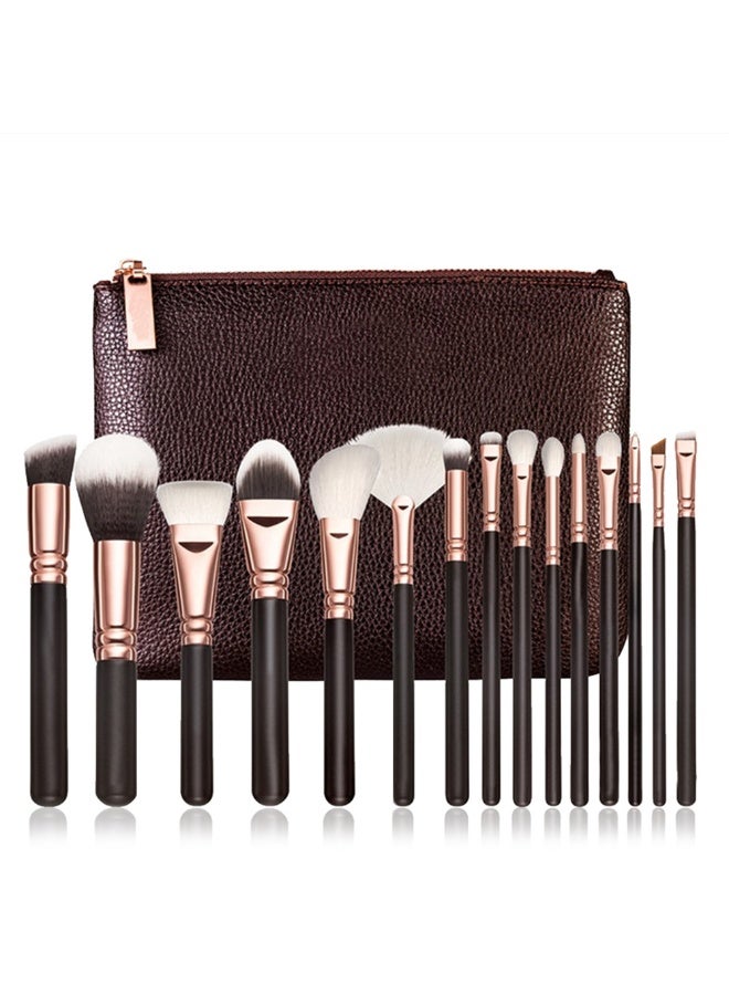 Bukela 15-Piece Vol. 1 Face And Eye Makeup Brush Set Brown/Rose Gold/Black - Image 1