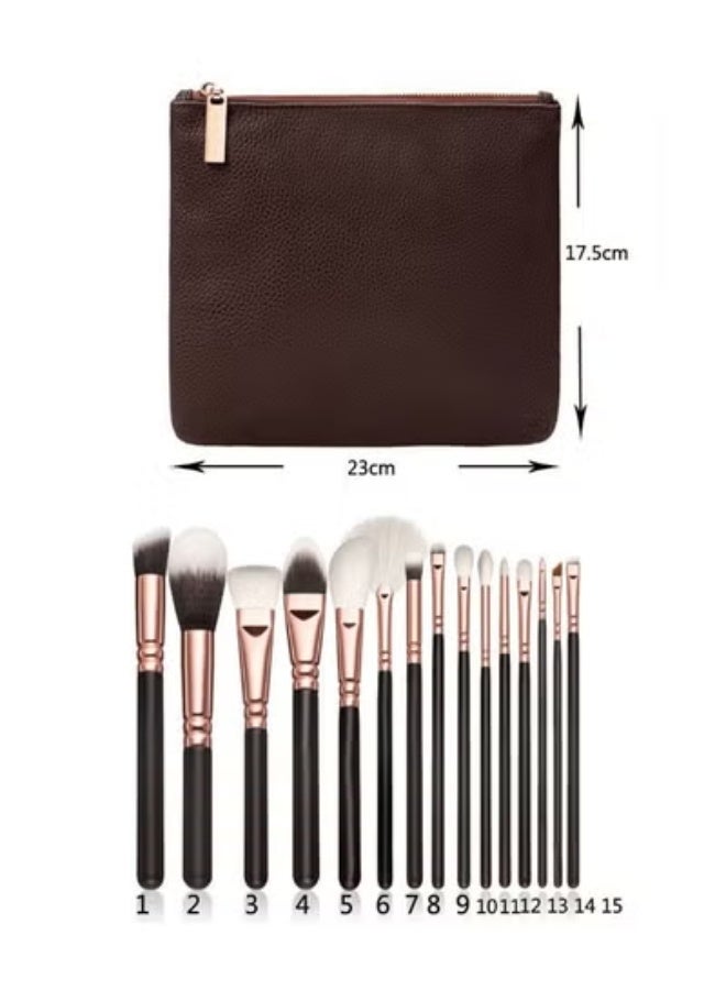 Bukela 15-Piece Vol. 1 Face And Eye Makeup Brush Set Brown/Rose Gold/Black - Image 4