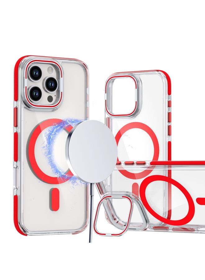 S-TOP Case For iPhone 16 Pro Max Dual-Color Clear Acrylic Hybrid TPU Lens Flip Holder MagSafe Phone Case - Image 1