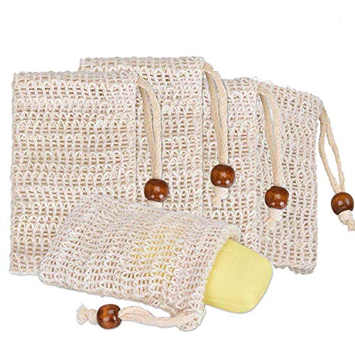 PHOGARY Sisal Soap Saver Bag (5-Pack) Ideal for Exfoliating & Save Soaps, Natural Fiber Soap Bags for Foaming and Drying The Soap, Organic Soap Bag With Pouch Holder for Shower Bath - Image 1