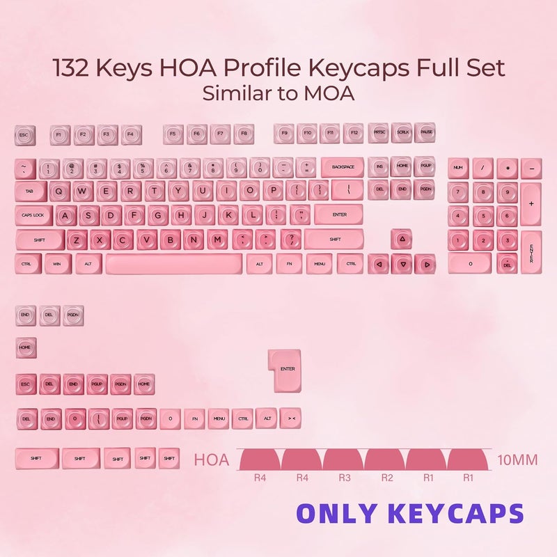 OHY Pink Keycaps, XVX HOA Profile Jelly KeyCap, 132-Key Cute Custom Keycap Set for Mechanical Keyboards with Cherry/Gateron MX Switches-Blush Pink（Only Keycaps） - Image 2
