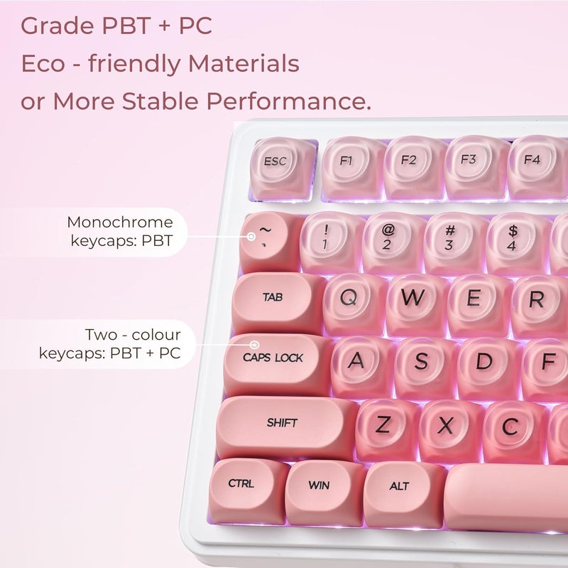 OHY Pink Keycaps, XVX HOA Profile Jelly KeyCap, 132-Key Cute Custom Keycap Set for Mechanical Keyboards with Cherry/Gateron MX Switches-Blush Pink（Only Keycaps） - Image 3