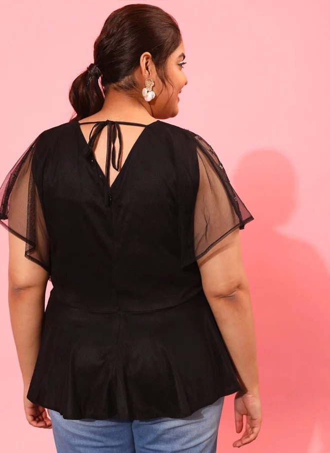 CURVY STREET Curvy Street Black Embellished Top for Women