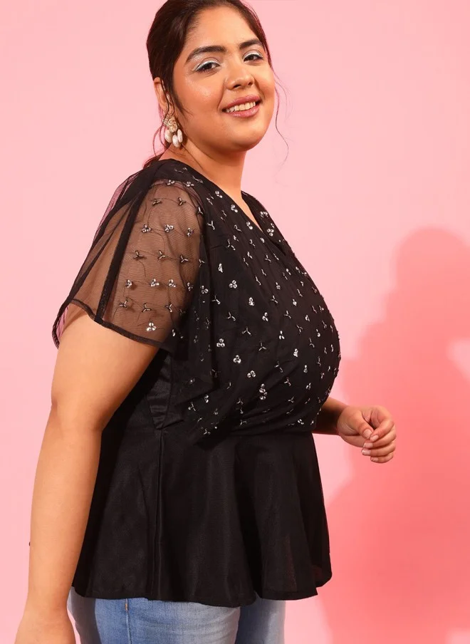 CURVY STREET Curvy Street Black Embellished Top for Women