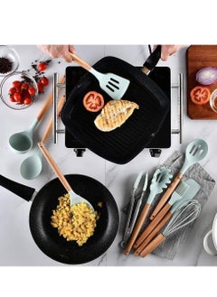 Loyal Star 12PCS Kitchen Utensil Set Silicone Cooking Utensils Kit Spatula Heat Resistant Wooden Spoons Gadgets Tool for Non-Stick Cookware(GREEN)  - Image 4
