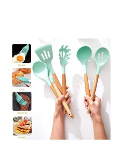 Loyal Star 12PCS Kitchen Utensil Set Silicone Cooking Utensils Kit Spatula Heat Resistant Wooden Spoons Gadgets Tool for Non-Stick Cookware(GREEN)  - Image 2