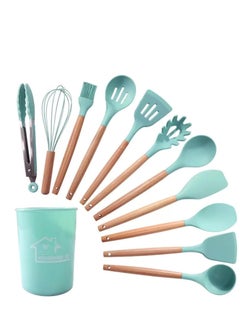 Loyal Star 12PCS Kitchen Utensil Set Silicone Cooking Utensils Kit Spatula Heat Resistant Wooden Spoons Gadgets Tool for Non-Stick Cookware(GREEN)  - Image 1
