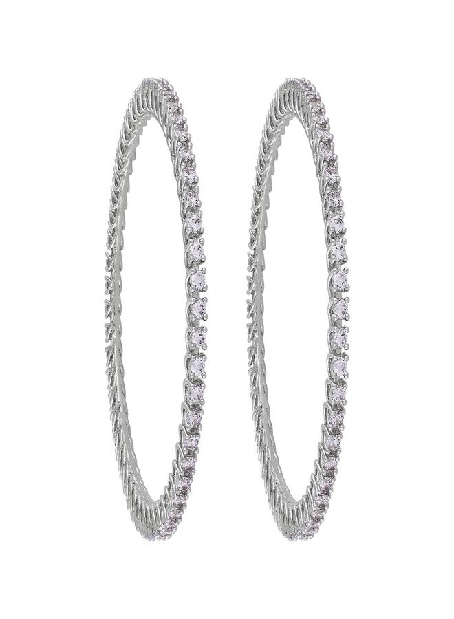 KUSHAL'S Fashion Jewellery White Rodium Polished Copper Zircon Bangles, Best for Festive & Special Occasion - 443281 - Image 1