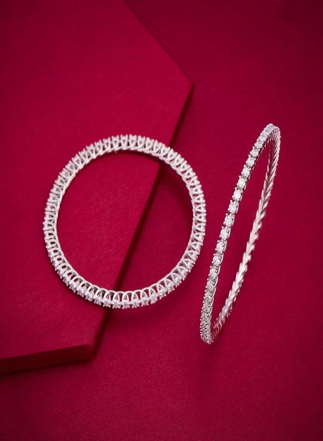 KUSHAL'S Fashion Jewellery White Rodium Polished Copper Zircon Bangles, Best for Festive & Special Occasion - 443281 - Image 2