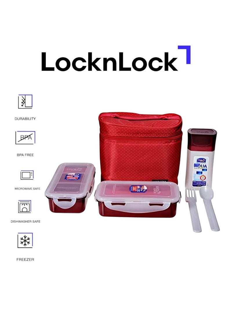LOCK & LOCK LocknLock 3PC Insulated Lunch Bag Set - Red, Airtight and BPA-Free Containers with Water Bottle  - Image 1