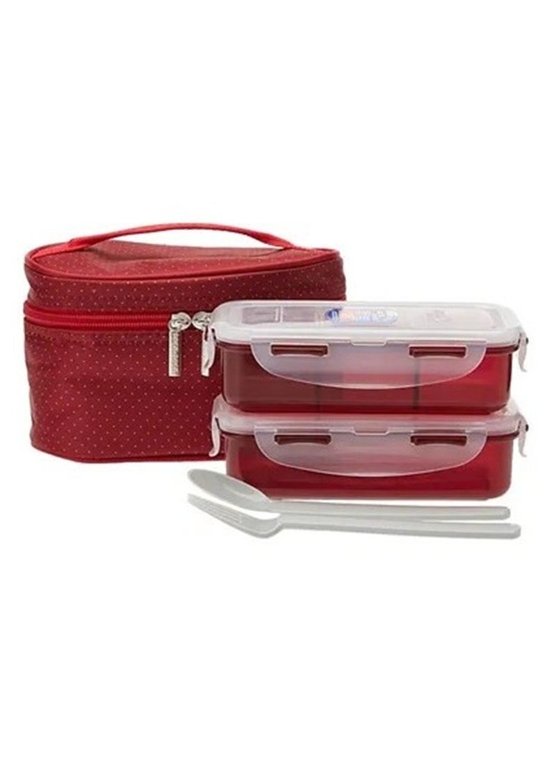LOCK & LOCK LocknLock 3PC Insulated Lunch Bag Set - Red, Airtight and BPA-Free Containers with Water Bottle  - Image 2