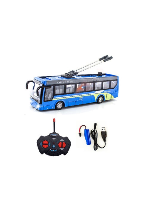 RC Children Remote Control Bus Bus Extended Sightseeing Bus Wireless Electric Model Car Boy School Bus Toy-Color:2068-2 Single-section Blue Four-way Remote Control Single-section Car Sightseeing Bus Blue-Proportion:1:48