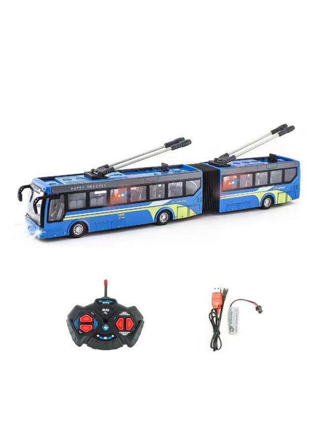 null - RC Children Remote Control Bus Bus Extended Sightseeing Bus Wireless Electric Model Car Boy School Bus Toy-Color:2068-2 Single-section Blue Four-way Remote Control Single-section Car Sightseeing Bus Blue-Proportion:1:48 - Image 1
