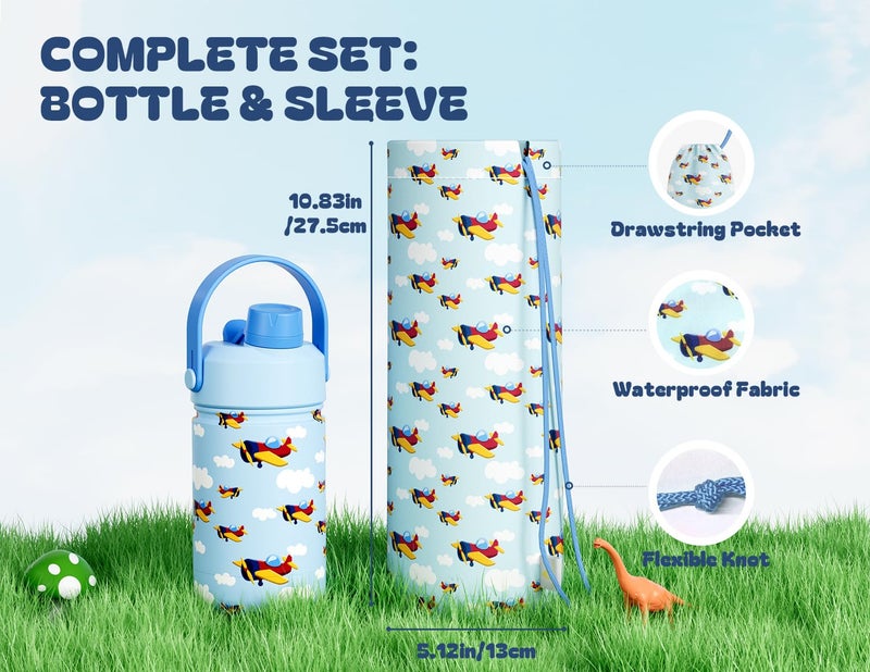 powcan 12 oz Kids Stainless Steel Water Bottle: 2-in-1 Straw Spout Lid, Leakproof, BPA-Free, Easy Clean, Keep Cold 24H, Cute Patterns, Stainless Steel Cup for School, Travel, Playtime, Gift (Cloud Cruiser) - Image 3