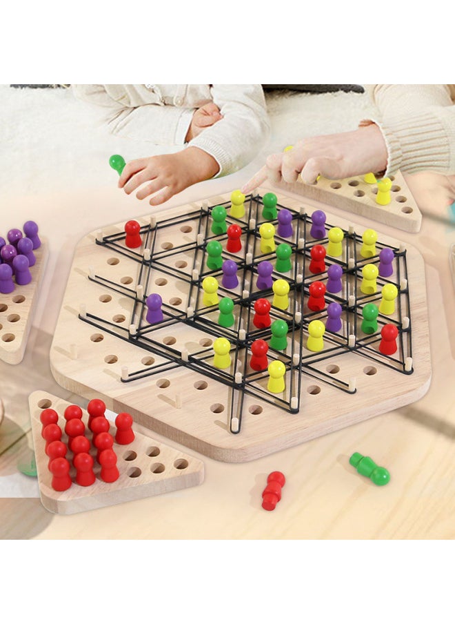 Generic - [Direct Supply] Solid Wood Chain Geometric Triangle Chess Children's Table Game Toys Educational Parent-Child Interactive Intelligence-Color:[package 4] Extra Large Two-player Battle Chain Chess (29cm Plate + 42 Large Chess Pieces + 20 Rubber Bands + Instruction Manual + Gift Box Packaging) - Image 1
