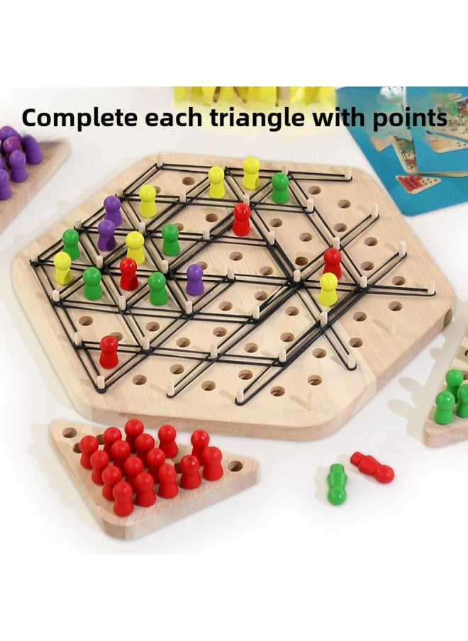 Generic - [Direct Supply] Solid Wood Chain Geometric Triangle Chess Children's Table Game Toys Educational Parent-Child Interactive Intelligence-Color:[package 4] Extra Large Two-player Battle Chain Chess (29cm Plate + 42 Large Chess Pieces + 20 Rubber Bands + Instruction Manual + Gift Box Packaging) - Image 1
