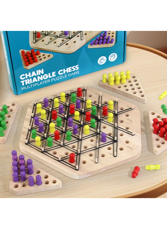 Generic - [Direct Supply] Solid Wood Chain Geometric Triangle Chess Children's Table Game Toys Educational Parent-Child Interactive Intelligence-Color:[package 4] Extra Large Two-player Battle Chain Chess (29cm Plate + 42 Large Chess Pieces + 20 Rubber Bands + Instruction Manual + Gift Box Packaging) - Image 1