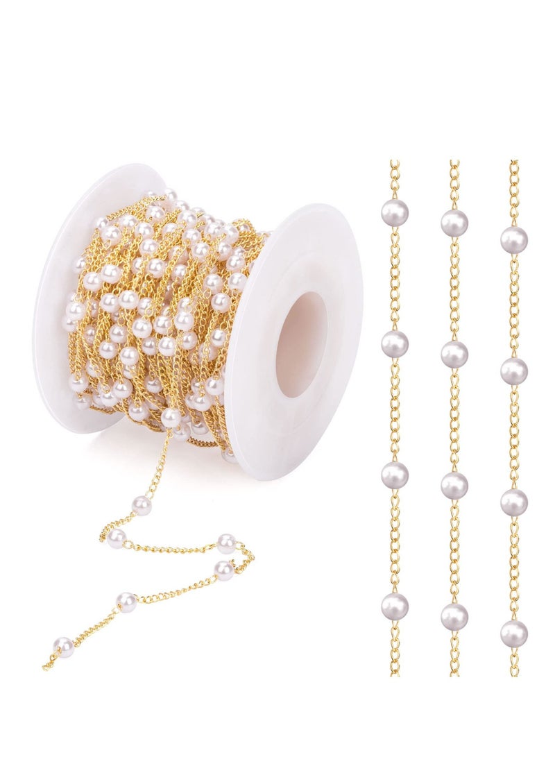 SYOSI 31.5 Feet Chains Link Imitation Pearl Beading Chain Roll Copper Necklace Chain Bulk with Spool for Craft DIY Bracelet Necklace Jewelry Making - Image 1
