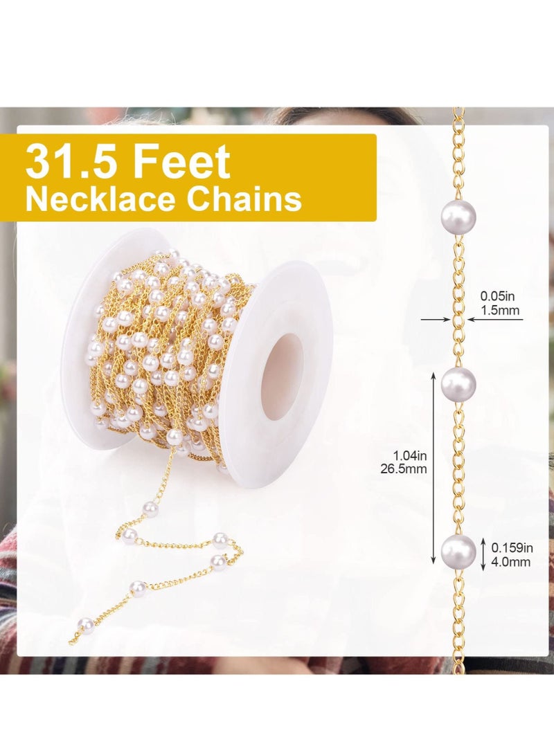 SYOSI 31.5 Feet Chains Link Imitation Pearl Beading Chain Roll Copper Necklace Chain Bulk with Spool for Craft DIY Bracelet Necklace Jewelry Making - Image 4