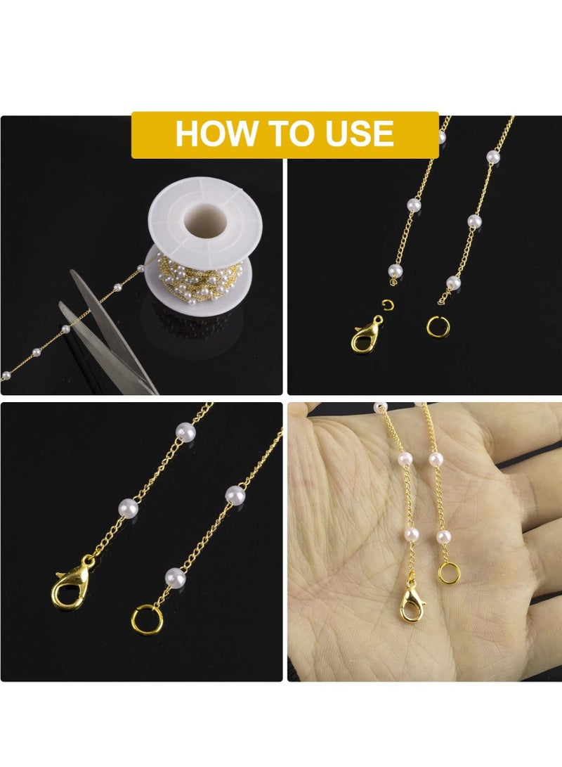 SYOSI 31.5 Feet Chains Link Imitation Pearl Beading Chain Roll Copper Necklace Chain Bulk with Spool for Craft DIY Bracelet Necklace Jewelry Making - Image 3