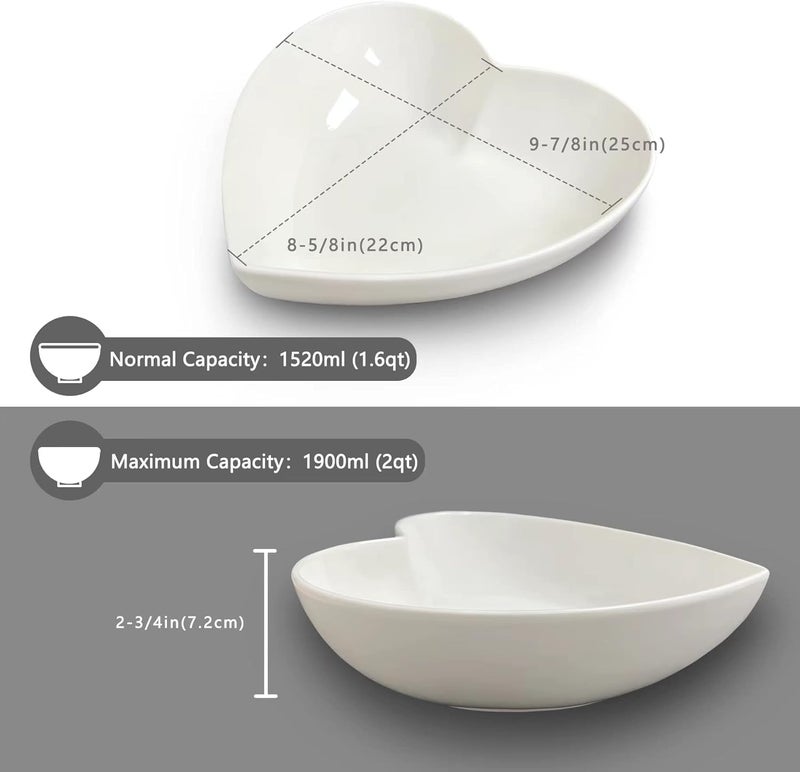 Keponbee أطباق قلبية كبيرة من البورسلين بيضاء عميقة على شكل قلب للسلطة والفواكه والمعكرونة أو خبز الكعك الرومانسي 10 بوصة 2 قطعة - Image 3