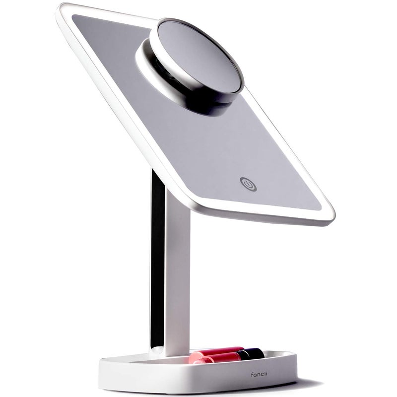 Fancii Fancii LED Makeup Vanity Mirror with 3 Light Setting and 15x Magnifying Mirror  Choose Between Soft Warm Natural Daylight or Neutral White Lights  Dimmable Countertop Cosmetic Mirror  Aura 